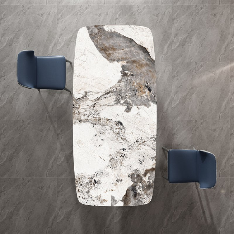 Industrial Double Pedestal Dining Table Rectangle Stone Top Dining Room Table Double Pedestal 63"L x 35.4"W x 29.5"H Without Chairs Clearhalo 'Dining Tables & Seating' 'Dining Tables' 'dining_table' 'furn' 'furn_dining_table' 'Furniture' 'Kitchen & Dining Furniture' 5371931