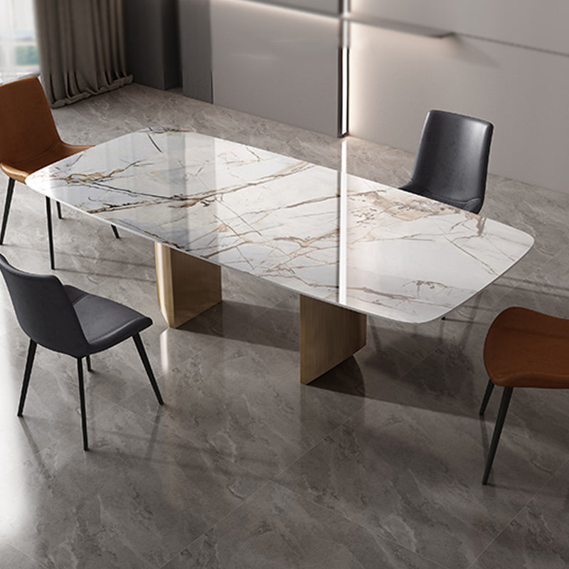 Industrial Double Pedestal Dining Table Rectangle Stone Top Dining Room Table Clearhalo 'Dining Tables & Seating' 'Dining Tables' 'dining_table' 'furn' 'furn_dining_table' 'Furniture' 'Kitchen & Dining Furniture' 5371938