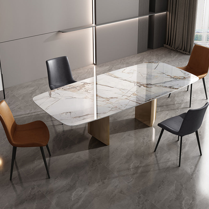 Industrial Double Pedestal Dining Table Rectangle Stone Top Dining Room Table Clearhalo 'Dining Tables & Seating' 'Dining Tables' 'dining_table' 'furn' 'furn_dining_table' 'Furniture' 'Kitchen & Dining Furniture' 5371939