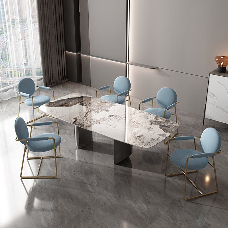 Industrial Double Pedestal Dining Table Rectangle Stone Top Dining Room Table Clearhalo 'Dining Tables & Seating' 'Dining Tables' 'dining_table' 'furn' 'furn_dining_table' 'Furniture' 'Kitchen & Dining Furniture' 5371940