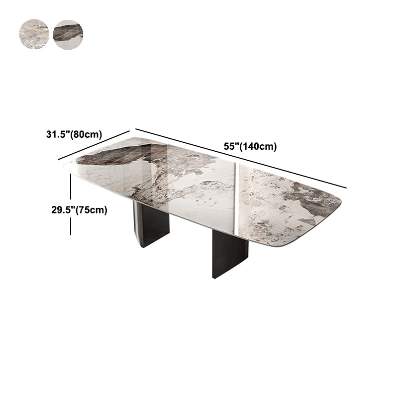 Industrial Double Pedestal Dining Table Rectangle Stone Top Dining Room Table Clearhalo 'Dining Tables & Seating' 'Dining Tables' 'dining_table' 'furn' 'furn_dining_table' 'Furniture' 'Kitchen & Dining Furniture' 5371944