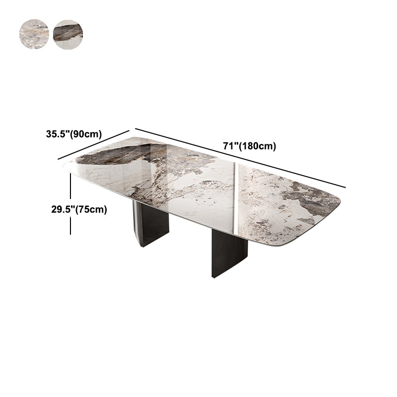 Industrial Double Pedestal Dining Table Rectangle Stone Top Dining Room Table Clearhalo 'Dining Tables & Seating' 'Dining Tables' 'dining_table' 'furn' 'furn_dining_table' 'Furniture' 'Kitchen & Dining Furniture' 5371946