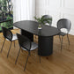Mesa de comedor ovalada moderna, mesa de pedestal doble de acero negro con tapa de piedra sinterizada