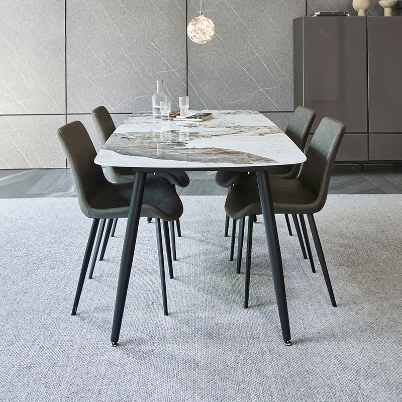 Table à manger rectangulaire en pierre mate Meubles de 4 jambes avec base en acier