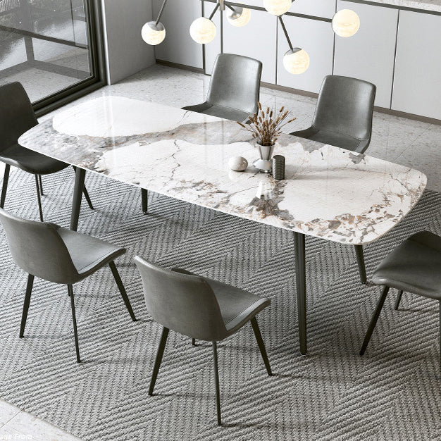 Table à manger rectangulaire en pierre mate Meubles de 4 jambes avec base en acier