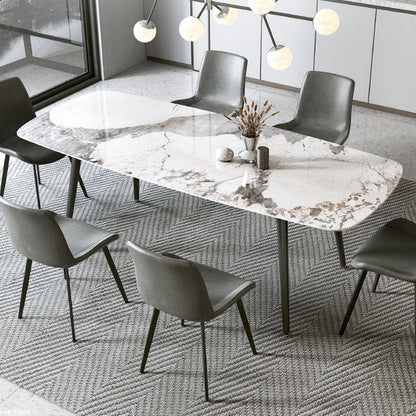 Table à manger rectangulaire en pierre mate Meubles de 4 jambes avec base en acier