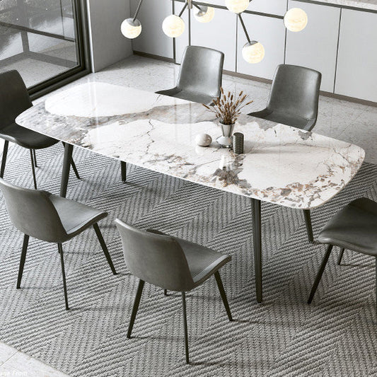 Matte Finish Stone Rectangular Dining Table 4 Legs Furniture with Steel Base Pandora Gold 51.2"L x 27.6"W x 29.5"H Without Chairs
