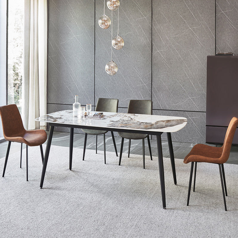 Table à manger rectangulaire en pierre mate Meubles de 4 jambes avec base en acier