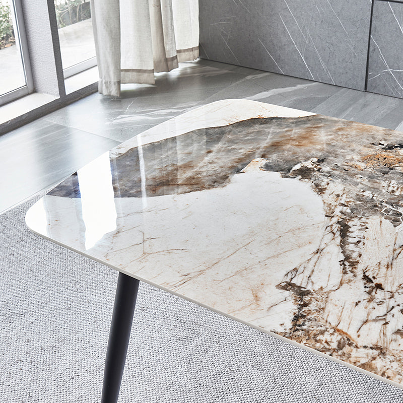 Table à manger rectangulaire en pierre mate Meubles de 4 jambes avec base en acier