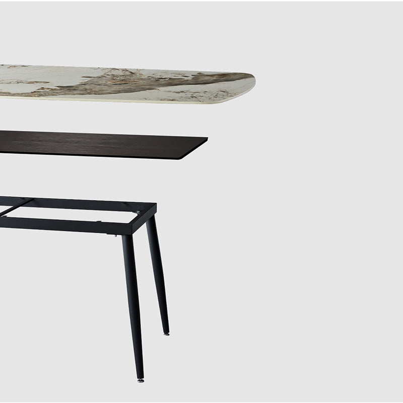 Table à manger rectangulaire en pierre mate Meubles de 4 jambes avec base en acier
