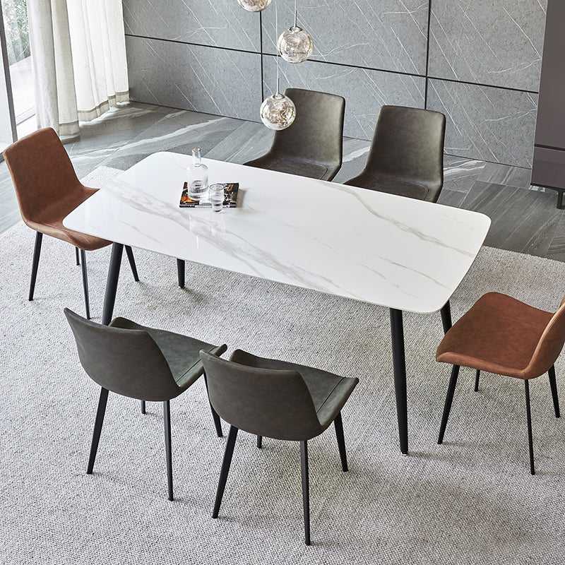 Table à manger rectangulaire en pierre mate Meubles de 4 jambes avec base en acier