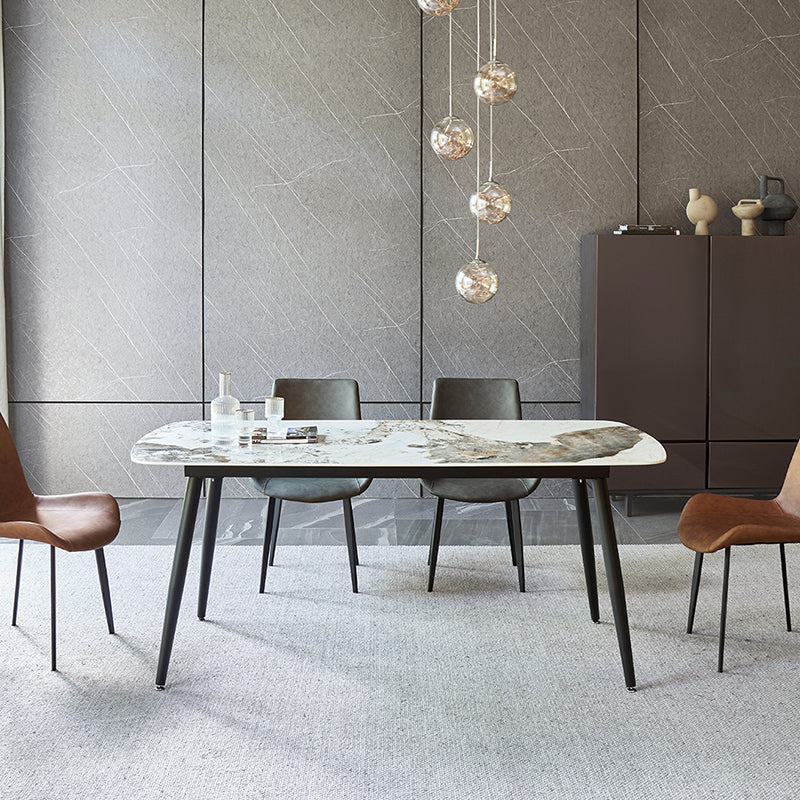 Table à manger rectangulaire en pierre mate Meubles de 4 jambes avec base en acier
