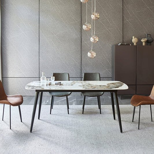 Matte afwerking steen rechthoekige eettafel 4 poten meubels met stalen basis