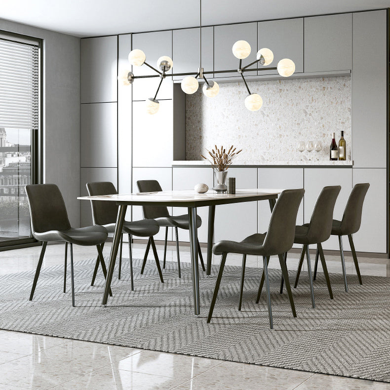 Table à manger rectangulaire en pierre mate Meubles de 4 jambes avec base en acier