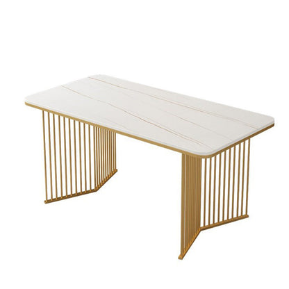 Traditionele luxe eettafel gesinterde stenen rechthoektafel met dubbele voetstukbasis