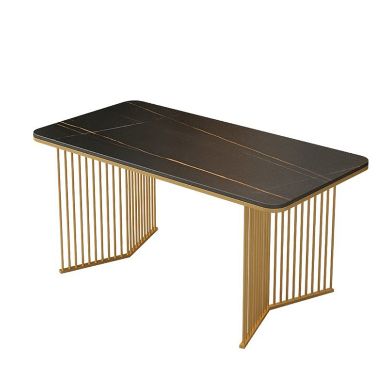 Traditionele luxe eettafel gesinterde stenen rechthoektafel met dubbele voetstukbasis