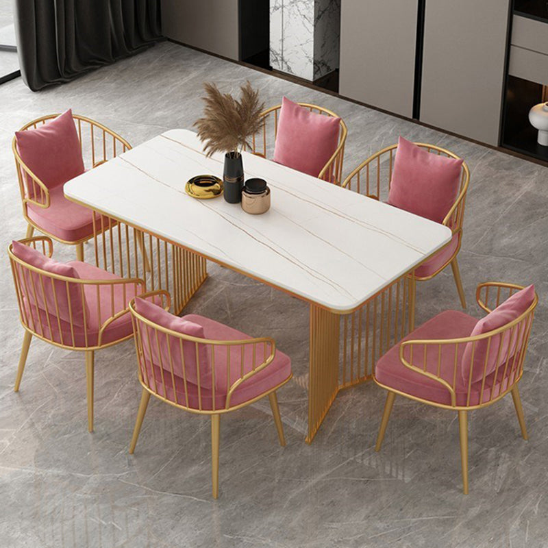 Traditionele luxe eettafel gesinterde stenen rechthoektafel met dubbele voetstukbasis