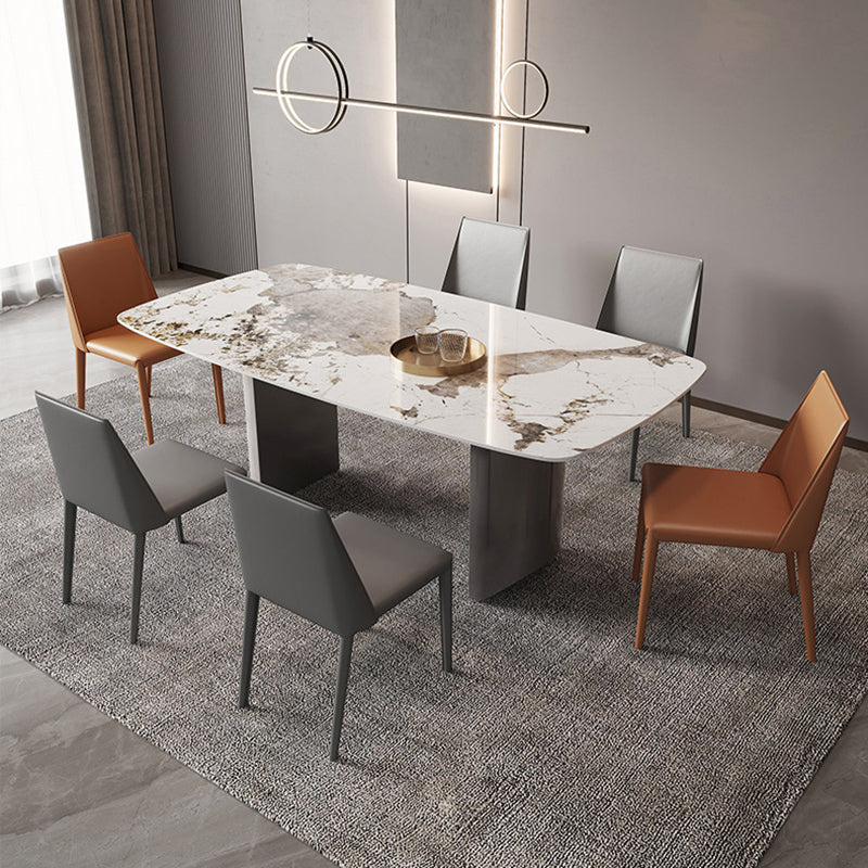 Moderne rechthoekige stenen tafel standaardhoogte dubbele voetstuk eettafel