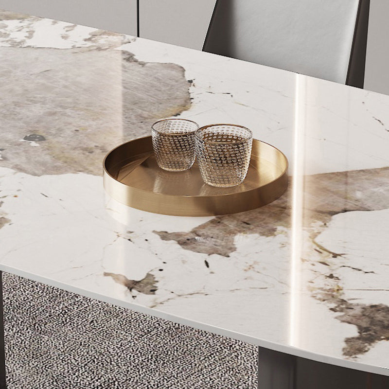 Moderne rechthoekige stenen tafel standaardhoogte dubbele voetstuk eettafel