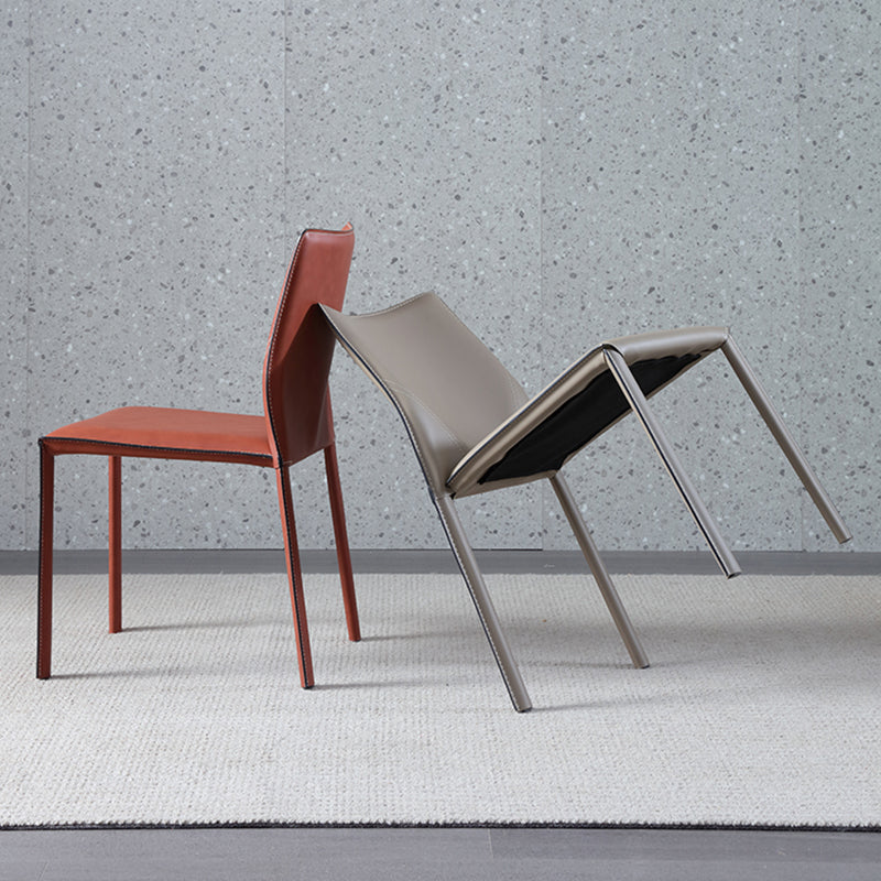 Designer Style Home Solid Back Dining Chair Matte Finish Leather Side Chair