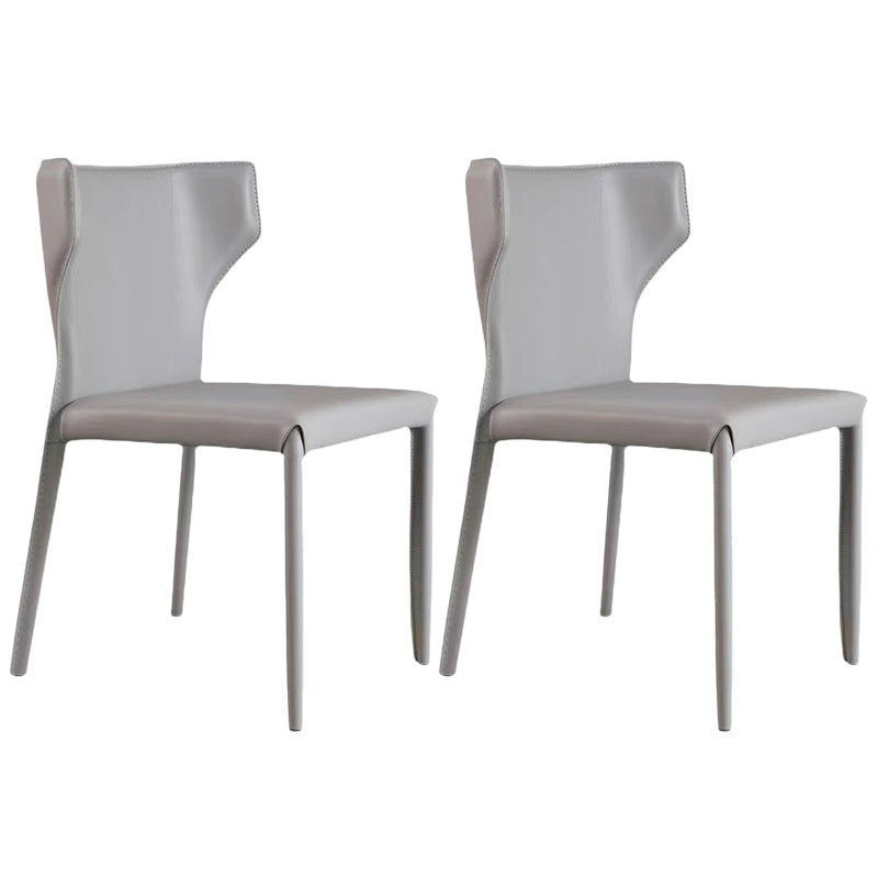 Contemporary Leather Dining Chair Wingback Side Chair in Matte Finish Grey 2 Piece Set Clearhalo 'Dining Chairs' 'Dining Tables & Seating' 'dining_chair' 'furn' 'furn_dining_chair' 'Furniture' 'Kitchen & Dining Furniture' 5372470