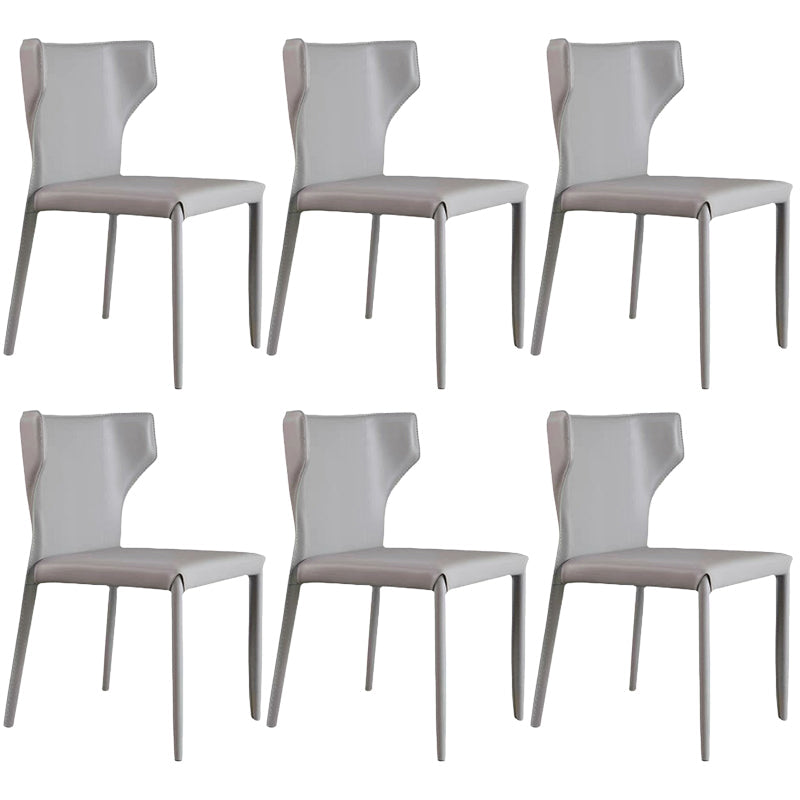 Contemporary Leather Dining Chair Wingback Side Chair in Matte Finish Grey 6 Piece Set Clearhalo 'Dining Chairs' 'Dining Tables & Seating' 'dining_chair' 'furn' 'furn_dining_chair' 'Furniture' 'Kitchen & Dining Furniture' 5372474