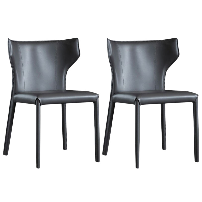Contemporary Leather Dining Chair Wingback Side Chair in Matte Finish Dark Gray 2 Piece Set Clearhalo 'Dining Chairs' 'Dining Tables & Seating' 'dining_chair' 'furn' 'furn_dining_chair' 'Furniture' 'Kitchen & Dining Furniture' 5372477