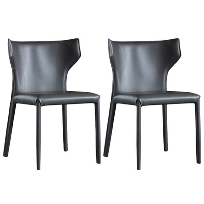 Contemporary Leather Dining Chair Wingback Side Chair in Matte Finish Dark Gray 2 Piece Set Clearhalo 'Dining Chairs' 'Dining Tables & Seating' 'dining_chair' 'furn' 'furn_dining_chair' 'Furniture' 'Kitchen & Dining Furniture' 5372477