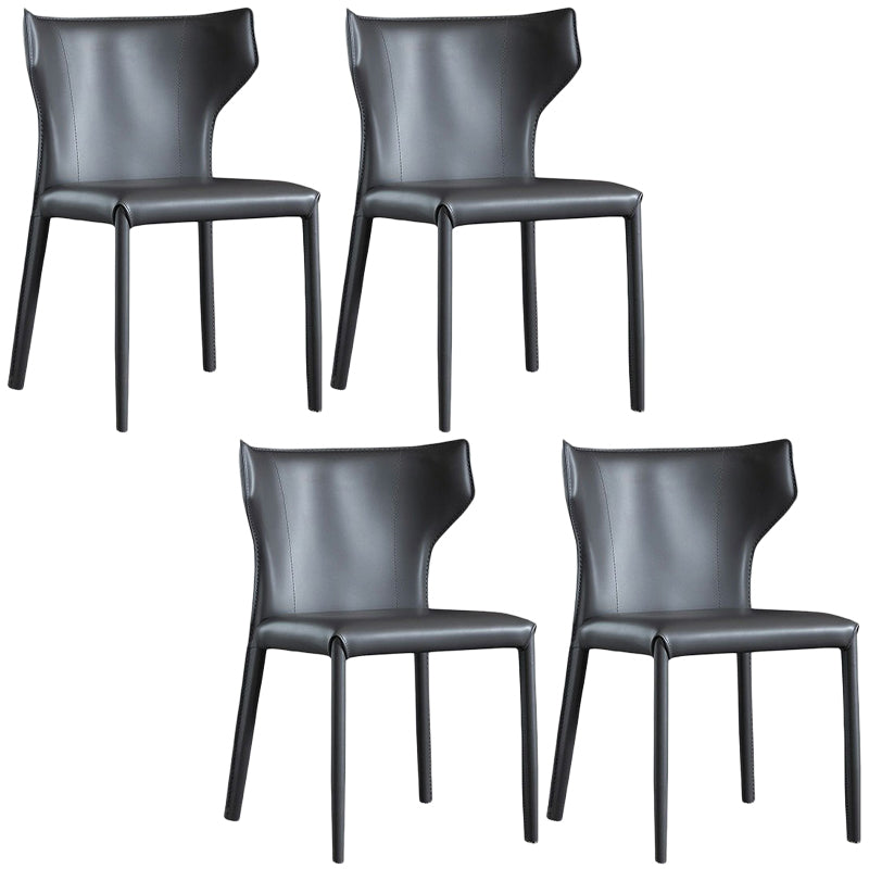 Contemporary Leather Dining Chair Wingback Side Chair in Matte Finish Dark Gray 4 Piece Set Clearhalo 'Dining Chairs' 'Dining Tables & Seating' 'dining_chair' 'furn' 'furn_dining_chair' 'Furniture' 'Kitchen & Dining Furniture' 5372480