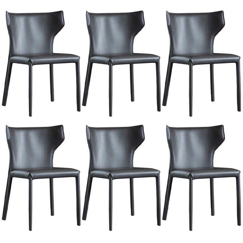 Contemporary Leather Dining Chair Wingback Side Chair in Matte Finish Dark Gray 6 Piece Set Clearhalo 'Dining Chairs' 'Dining Tables & Seating' 'dining_chair' 'furn' 'furn_dining_chair' 'Furniture' 'Kitchen & Dining Furniture' 5372482
