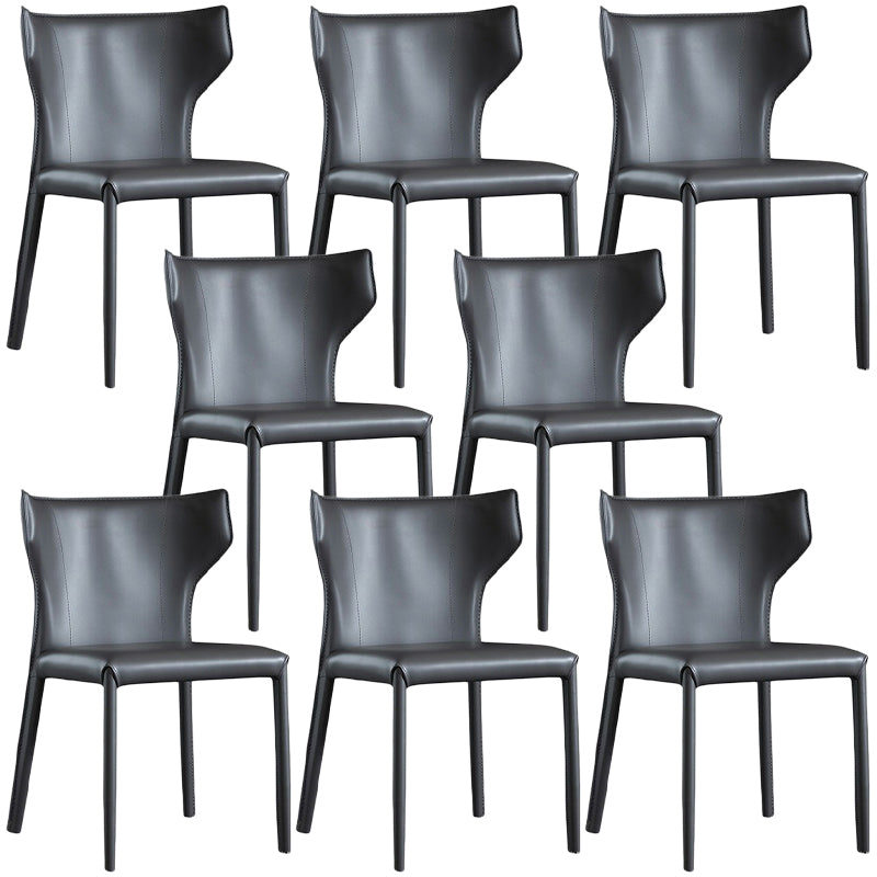 Contemporary Leather Dining Chair Wingback Side Chair in Matte Finish Dark Gray 8 Piece Set Clearhalo 'Dining Chairs' 'Dining Tables & Seating' 'dining_chair' 'furn' 'furn_dining_chair' 'Furniture' 'Kitchen & Dining Furniture' 5372483