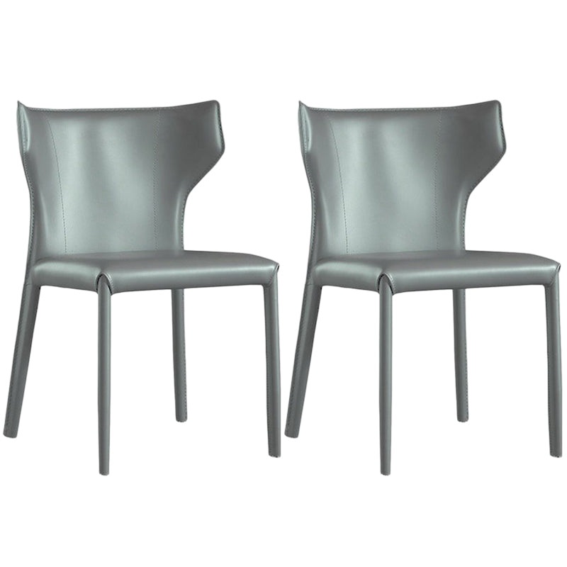 Contemporary Leather Dining Chair Wingback Side Chair in Matte Finish Light Gray 2 Piece Set Clearhalo 'Dining Chairs' 'Dining Tables & Seating' 'dining_chair' 'furn' 'furn_dining_chair' 'Furniture' 'Kitchen & Dining Furniture' 5372486
