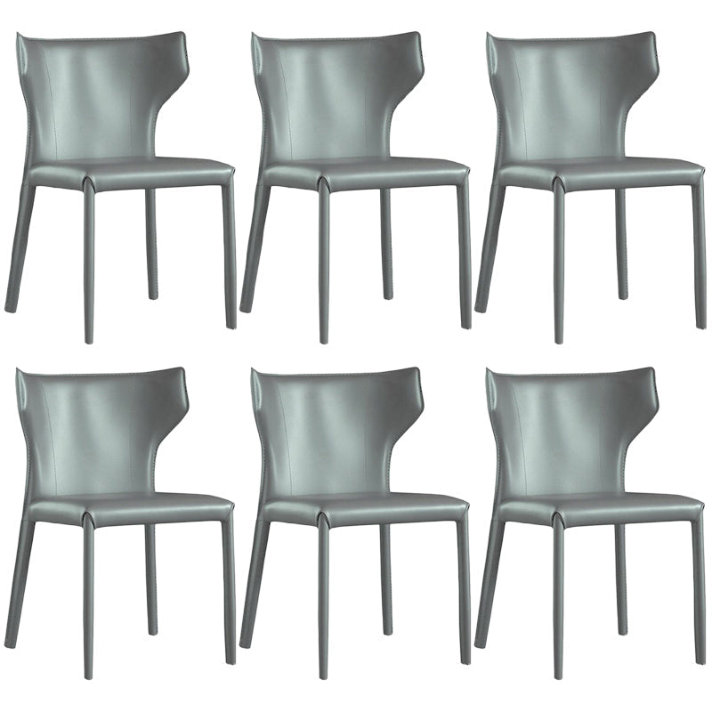 Contemporary Leather Dining Chair Wingback Side Chair in Matte Finish Light Gray 6 Piece Set Clearhalo 'Dining Chairs' 'Dining Tables & Seating' 'dining_chair' 'furn' 'furn_dining_chair' 'Furniture' 'Kitchen & Dining Furniture' 5372490