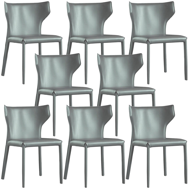 Contemporary Leather Dining Chair Wingback Side Chair in Matte Finish Light Gray 8 Piece Set Clearhalo 'Dining Chairs' 'Dining Tables & Seating' 'dining_chair' 'furn' 'furn_dining_chair' 'Furniture' 'Kitchen & Dining Furniture' 5372491