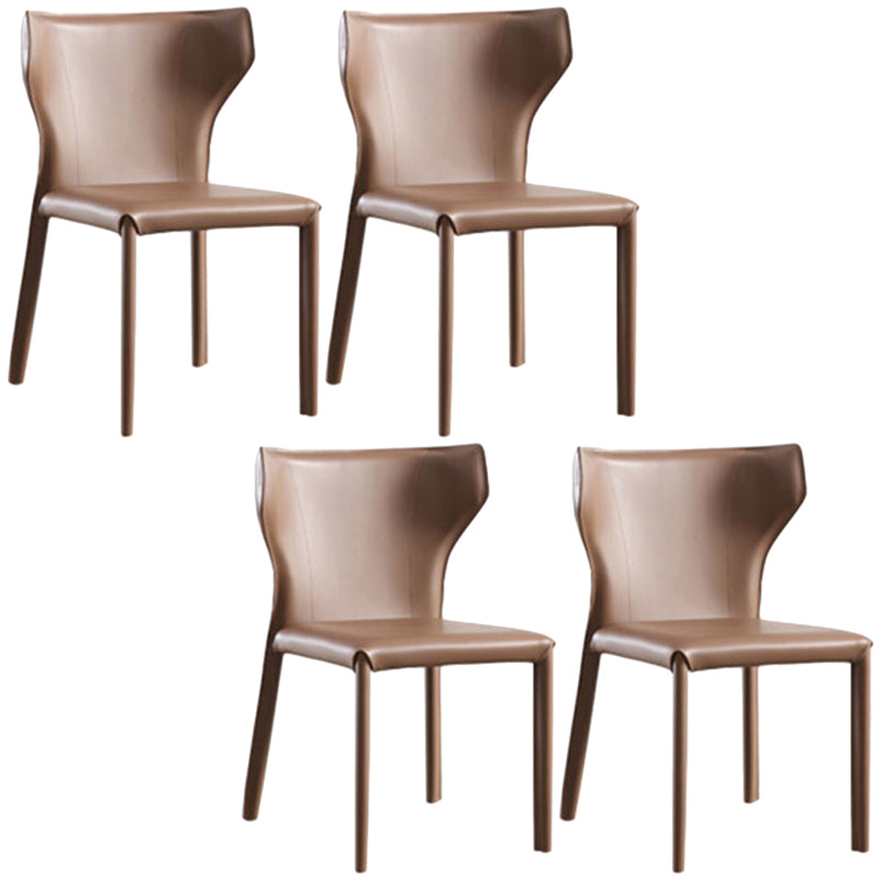Contemporary Leather Dining Chair Wingback Side Chair in Matte Finish Coffee 4 Piece Set Clearhalo 'Dining Chairs' 'Dining Tables & Seating' 'dining_chair' 'furn' 'furn_dining_chair' 'Furniture' 'Kitchen & Dining Furniture' 5372502