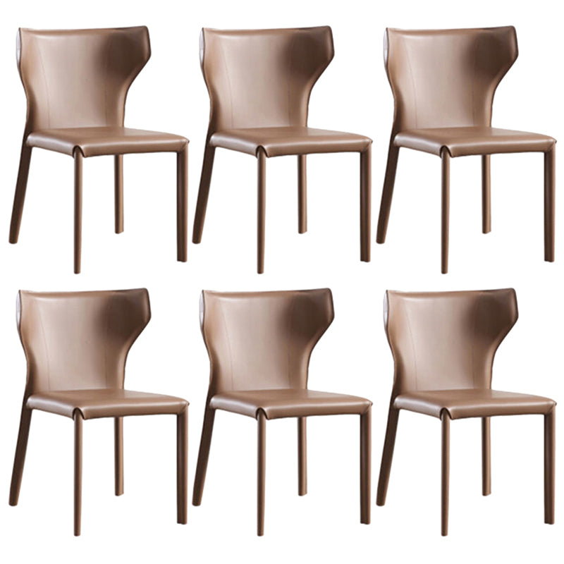 Contemporary Leather Dining Chair Wingback Side Chair in Matte Finish Coffee 6 Piece Set Clearhalo 'Dining Chairs' 'Dining Tables & Seating' 'dining_chair' 'furn' 'furn_dining_chair' 'Furniture' 'Kitchen & Dining Furniture' 5372503