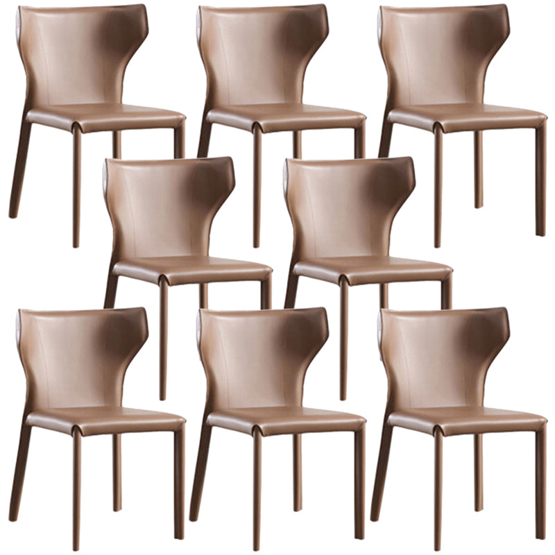 Contemporary Leather Dining Chair Wingback Side Chair in Matte Finish Coffee 8 Piece Set Clearhalo 'Dining Chairs' 'Dining Tables & Seating' 'dining_chair' 'furn' 'furn_dining_chair' 'Furniture' 'Kitchen & Dining Furniture' 5372504