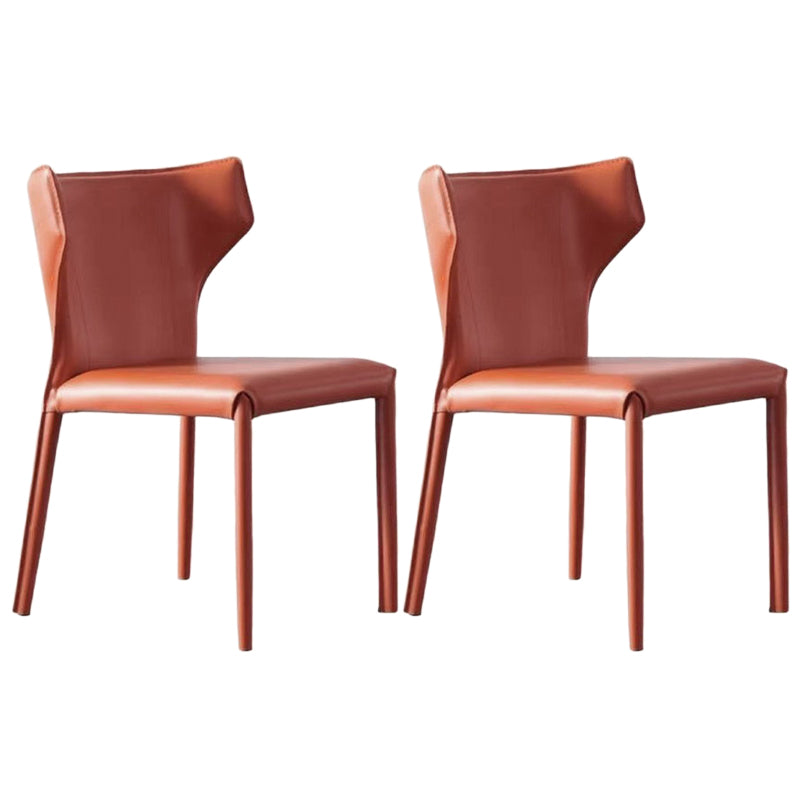 Contemporary Leather Dining Chair Wingback Side Chair in Matte Finish Orange 2 Piece Set Clearhalo 'Dining Chairs' 'Dining Tables & Seating' 'dining_chair' 'furn' 'furn_dining_chair' 'Furniture' 'Kitchen & Dining Furniture' 5372505