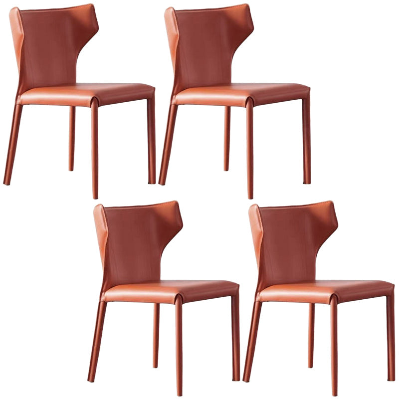 Contemporary Leather Dining Chair Wingback Side Chair in Matte Finish Orange 4 Piece Set Clearhalo 'Dining Chairs' 'Dining Tables & Seating' 'dining_chair' 'furn' 'furn_dining_chair' 'Furniture' 'Kitchen & Dining Furniture' 5372506