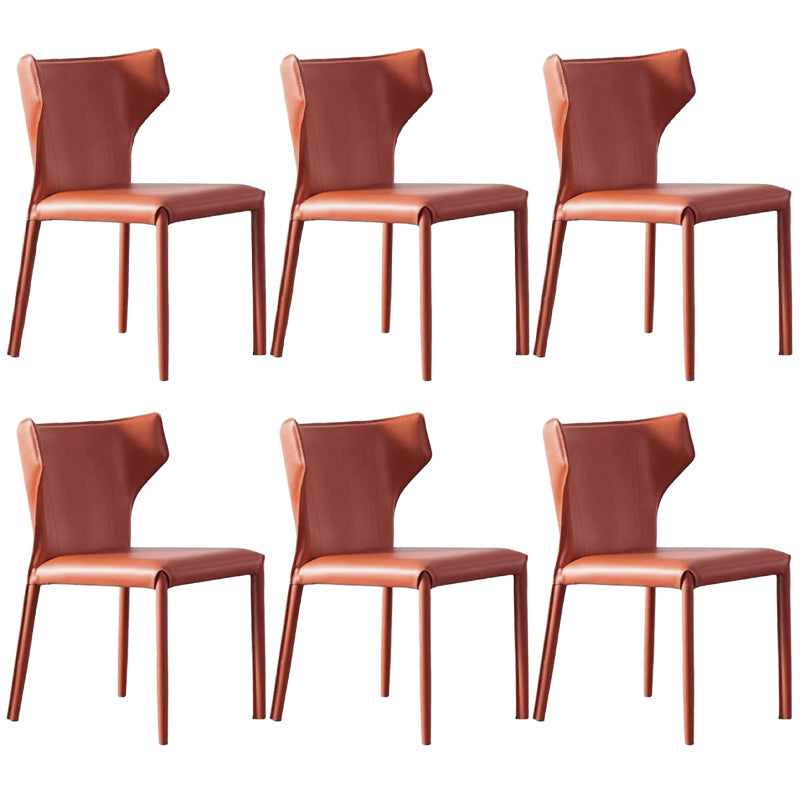 Contemporary Leather Dining Chair Wingback Side Chair in Matte Finish Orange 6 Piece Set Clearhalo 'Dining Chairs' 'Dining Tables & Seating' 'dining_chair' 'furn' 'furn_dining_chair' 'Furniture' 'Kitchen & Dining Furniture' 5372507