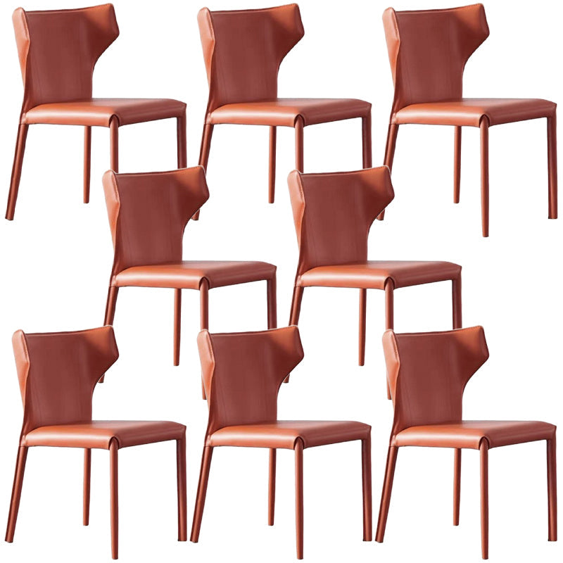 Contemporary Leather Dining Chair Wingback Side Chair in Matte Finish Orange 8 Piece Set Clearhalo 'Dining Chairs' 'Dining Tables & Seating' 'dining_chair' 'furn' 'furn_dining_chair' 'Furniture' 'Kitchen & Dining Furniture' 5372508