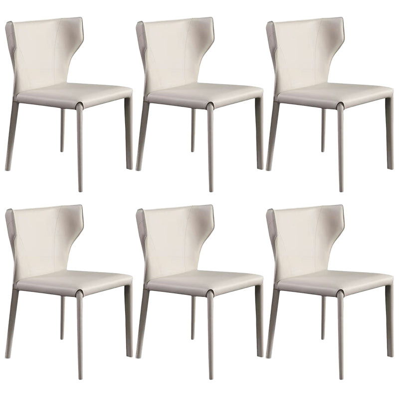 Contemporary Leather Dining Chair Wingback Side Chair in Matte Finish Off-White 6 Piece Set Clearhalo 'Dining Chairs' 'Dining Tables & Seating' 'dining_chair' 'furn' 'furn_dining_chair' 'Furniture' 'Kitchen & Dining Furniture' 5372511