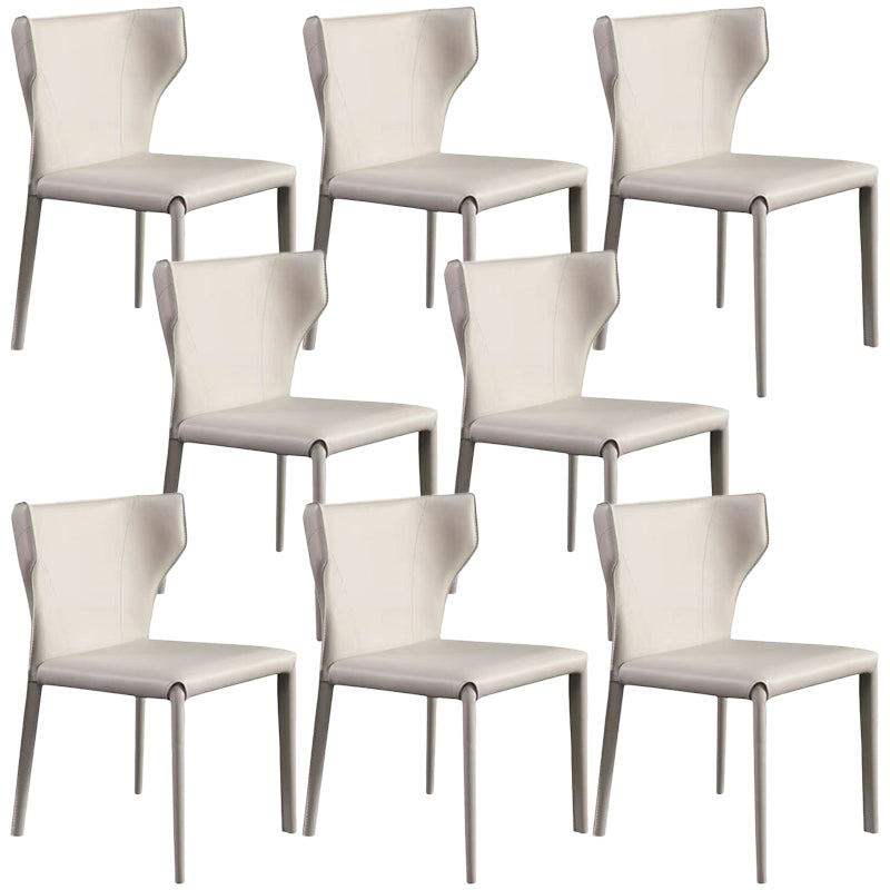 Contemporary Leather Dining Chair Wingback Side Chair in Matte Finish Off-White 8 Piece Set Clearhalo 'Dining Chairs' 'Dining Tables & Seating' 'dining_chair' 'furn' 'furn_dining_chair' 'Furniture' 'Kitchen & Dining Furniture' 5372512
