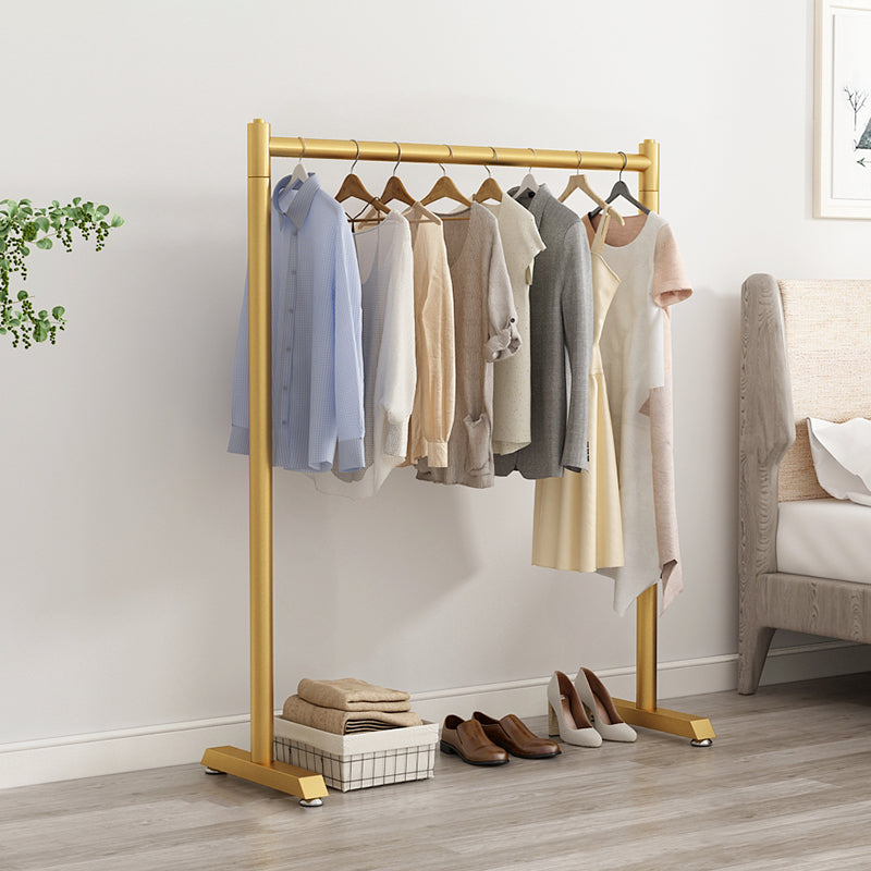 Armadiet in acciaio inossidabile a armadio aperto in stile contemporaneo con asta di abbigliamento