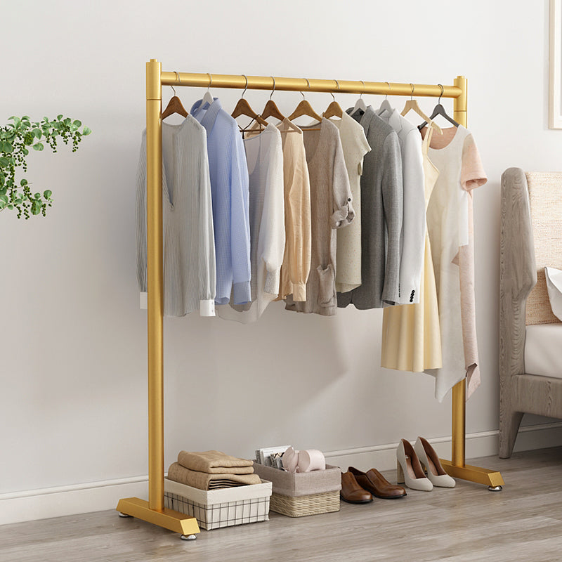 Armadiet in acciaio inossidabile a armadio aperto in stile contemporaneo con asta di abbigliamento