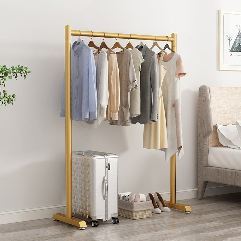 Armadiet in acciaio inossidabile a armadio aperto in stile contemporaneo con asta di abbigliamento