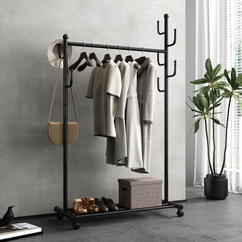 Black and White Steel Armoire Modern Style Cabinet with Clothing Rod 47"L x 17.5"W x 67"H Black Clearhalo 'Armoires & Wardrobes' 'armoires_wardrobes' 'Bedroom Furniture' 'furn' 'furn_armoires_wardrobes' 'Furniture' 5372810