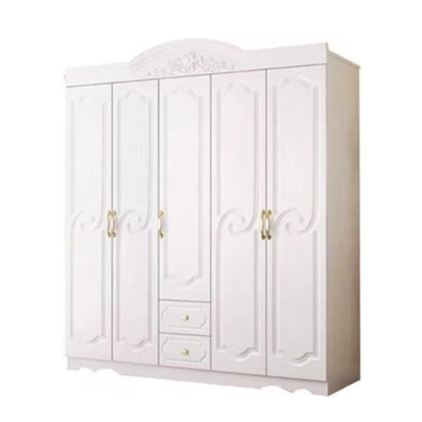 White Colour Wooden Wardrobe 2-Drawer Soft Close Door Wardrobe Closet 79"L x 20"W x 79"H Clearhalo 'Armoires & Wardrobes' 'armoires_wardrobes' 'Bedroom Furniture' 'furn' 'furn_armoires_wardrobes' 'Furniture' 5372831
