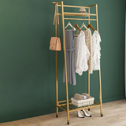 Zeitgenössischer Stil Open Armoire Gold Metal -Rettungsfleisch mit Kleidungsstange