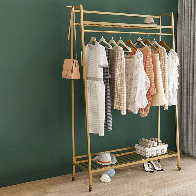 Zeitgenössischer Stil Open Armoire Gold Metal -Rettungsfleisch mit Kleidungsstange